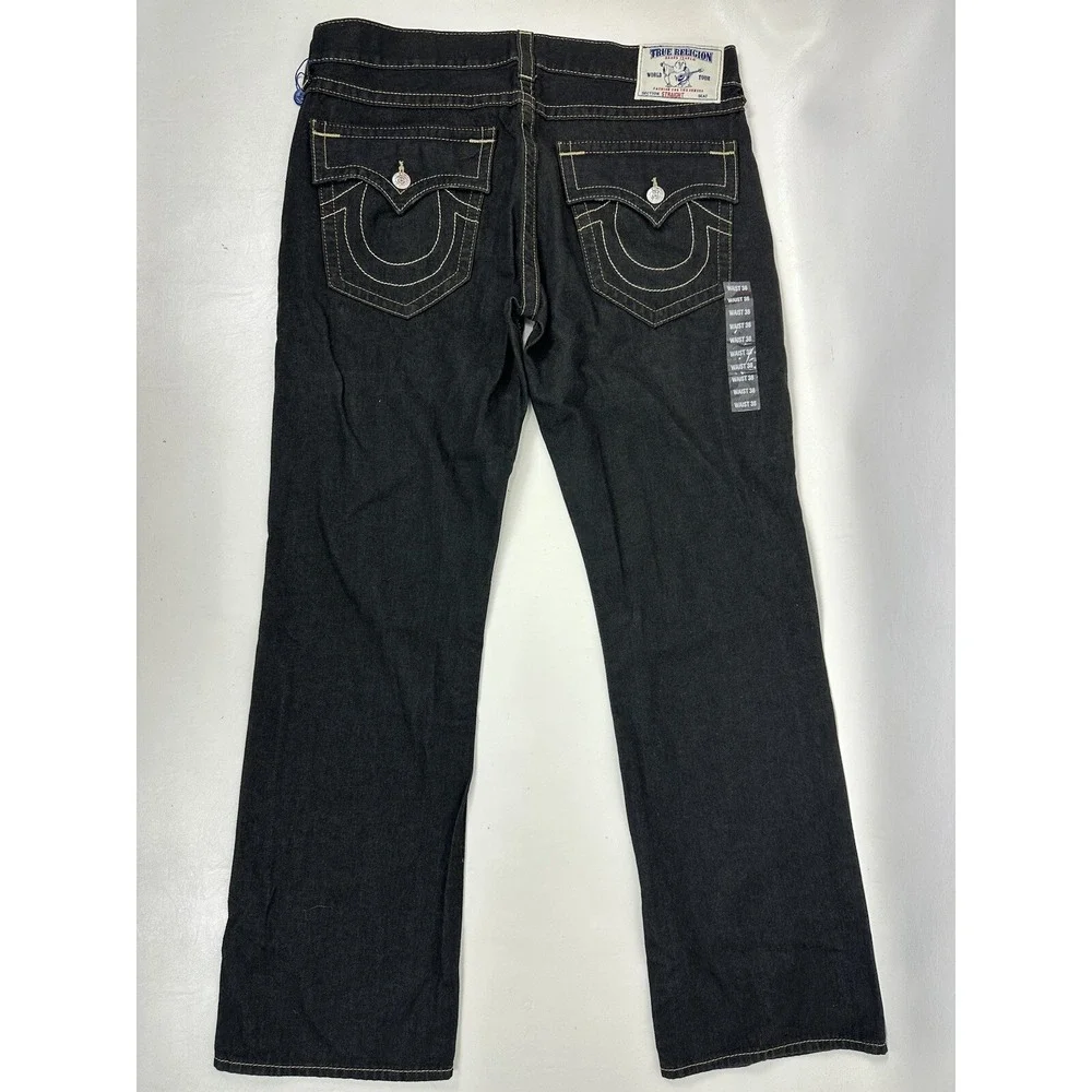 True Religion Men's Jeans Black Redfield Park Straight Size 38x33 Flap‎ Pocket